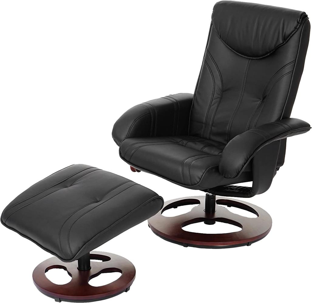 Relaxsessel HWC-C46, Fernsehsessel Sessel mit Hocker, Kunstleder ~ schwarz Bild 1