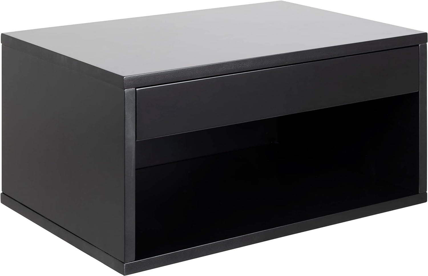AC Design Furniture Kelda quadratischer schwarzer Nachttisch mit 1 Schublade und offenem Fach, wandmontierter Nachttisch mit Stauraum, geräumiger Nachttisch, Ordnung im Schlafzimmer Bild 1