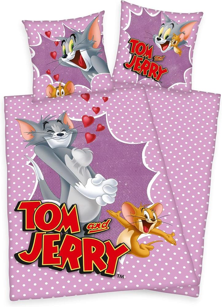 Linon Bettwäsche Tom & Jerry 135x200cm Baumwolle 2tlg. Wendebettwäsche lila Bild 1