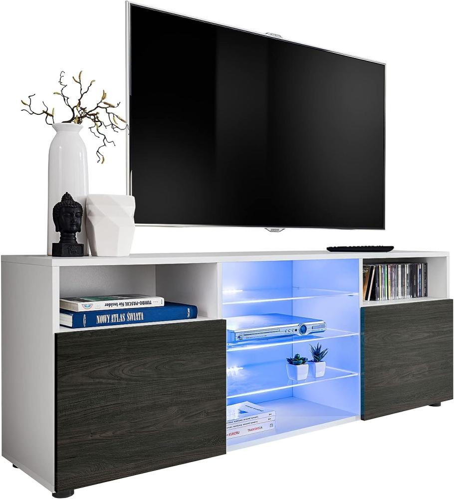 Generic ExtremeFurniture T38 TV Lowboard, Karkasse in Weiß Matt/Front in Carbon Holz mit LED in Blau Bild 1