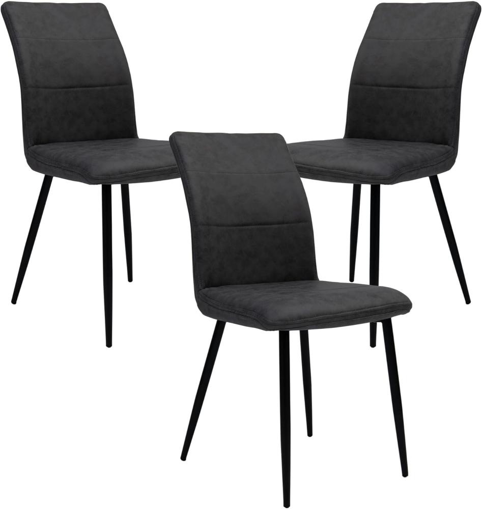 Moderne Esszimmerstühle in Lederoptik - bequeme Stühle mit abgesteppter Vorderseite und bezogener Rückseite - gepolsterte Küchenstühle mit gebogener Rückenlehne für mehr Sitzkomfort Anthrazit 3 St. Bild 1