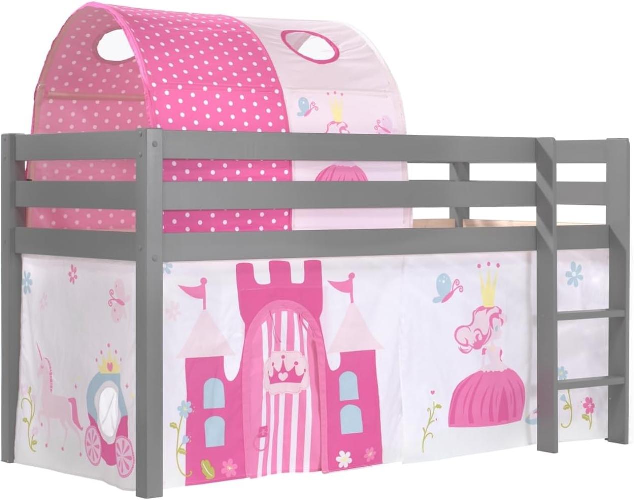 Vipack Spielbett 'Pino' grau mit Textilset Vorhang und Tunnel 'Princess' Bild 1