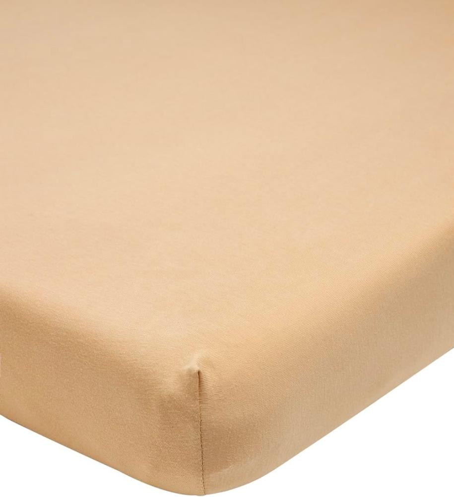 Meyco Home Basic Jersey Uni Spannbettlaken Doppelbett (Bettlaken mit weicher Jersey-Qualität, aus 100% Baumwolle, perfekte Passform durch Rundum-Gummizug, Maße: 140 x 200 cm), Warmer Sand Bild 1