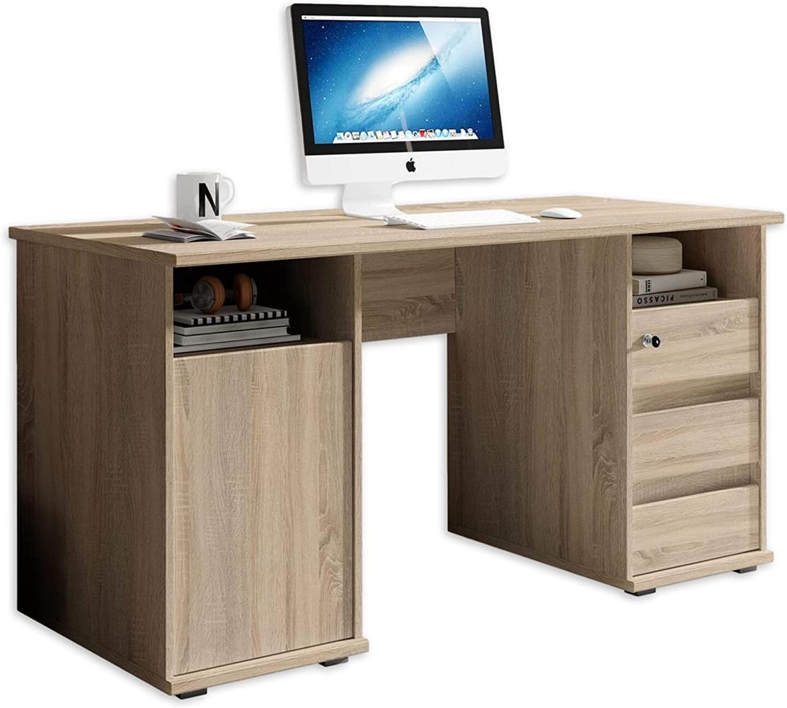 PRIMUS 2 Schreibtisch mit Schubladen, Sonoma Eiche Optik - Bürotisch Computertisch fürs Homeoffice mit Stauraum und offenen Ablagefächern - 145 x 74 x 65 cm (B/H/T) Bild 1