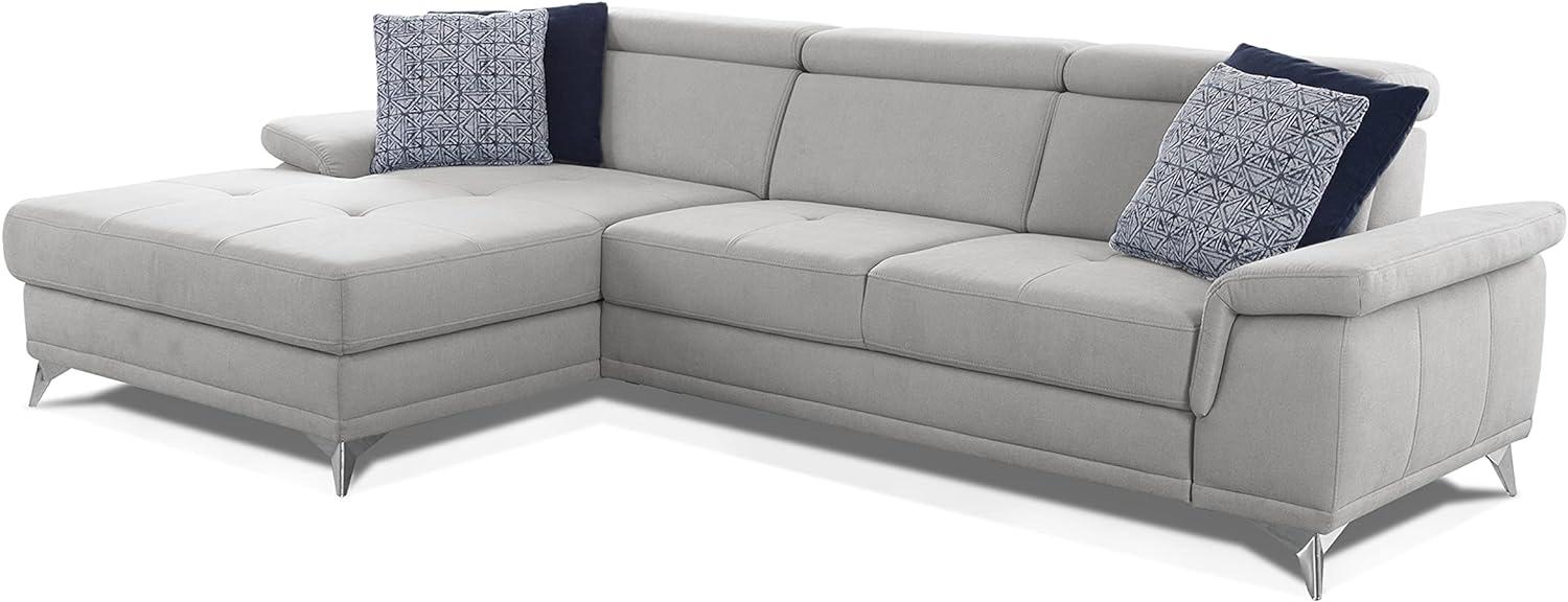 CAVADORE Ecksofa Cardy inkl. Federkern / Sofa in L-Form mit verstellbaren Kopfteilen, XL-Recamiere + Fleckschutz-Bezug / 289 x 83 x 173 cm / Hellgrau Bild 1