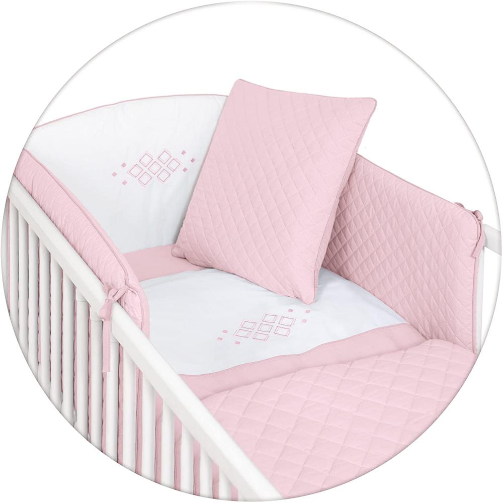 Exklusives Baby Bettset 5 tlg. geprägtes Muster Baumwolle gestickte Applikation (rosa) Bild 1