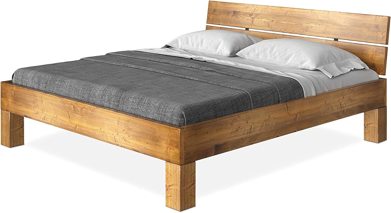 Möbel-Eins CURBY 4-Fuß-Bett mit Kopfteil, Material Massivholz, rustikale Altholzoptik, Fichte vintage 140 x 220 cm Standardhöhe Bild 1
