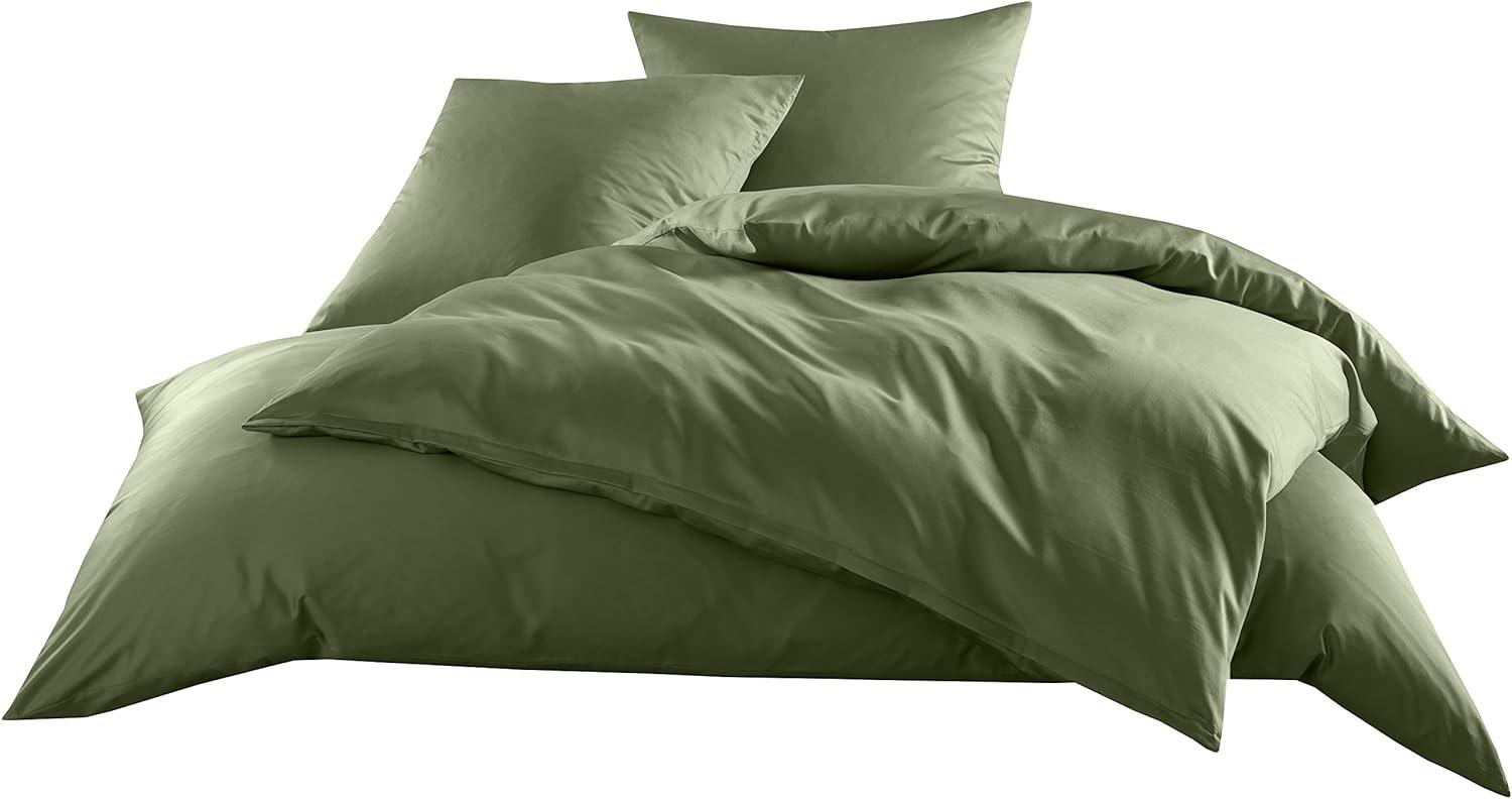 Mako-Satin Baumwollsatin Bettwäsche Uni einfarbig zum Kombinieren (Bettbezug 135 cm x 200 cm, Dunkelgrün) viele Farben & Größen Bild 1