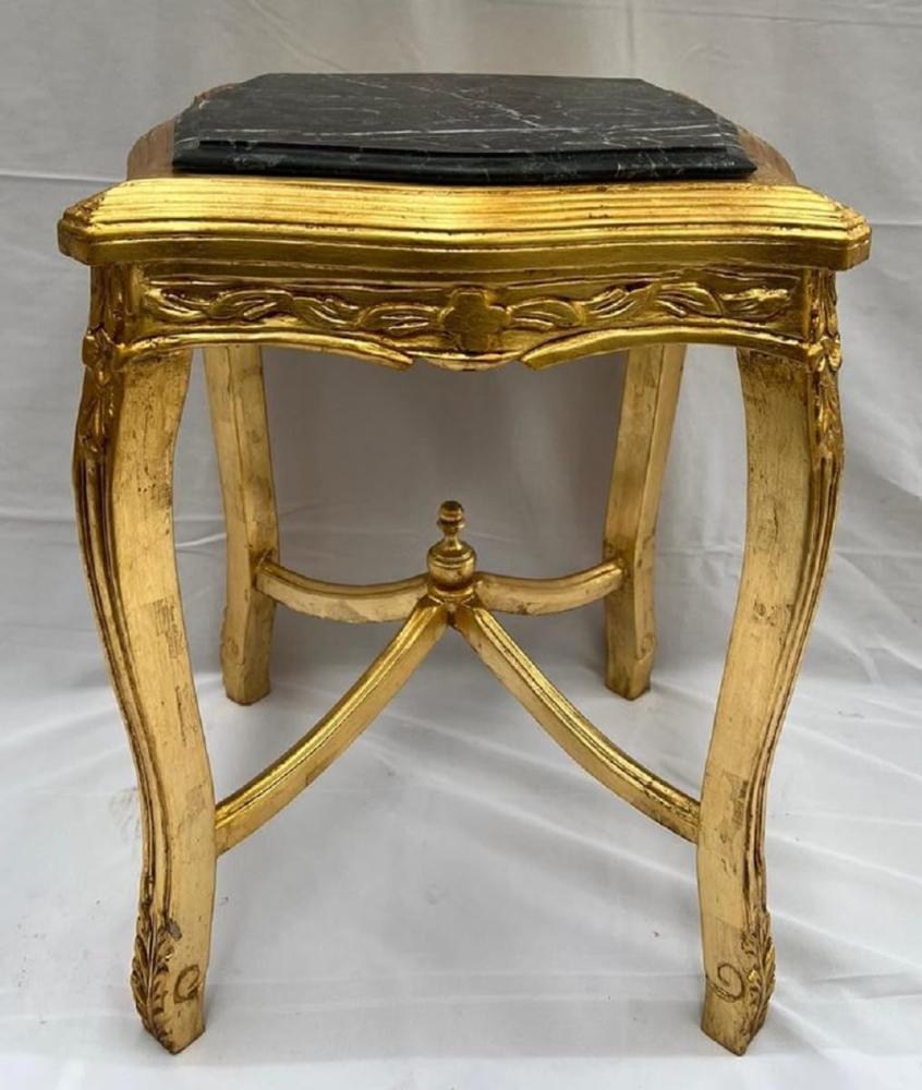 Casa Padrino Barock Beistelltisch Antik Gold / Schwarz - Handgefertigter Antik Stil Massivholz Tisch mit Marmorplatte - Antik Stil Möbel - Barock Möbel Bild 1