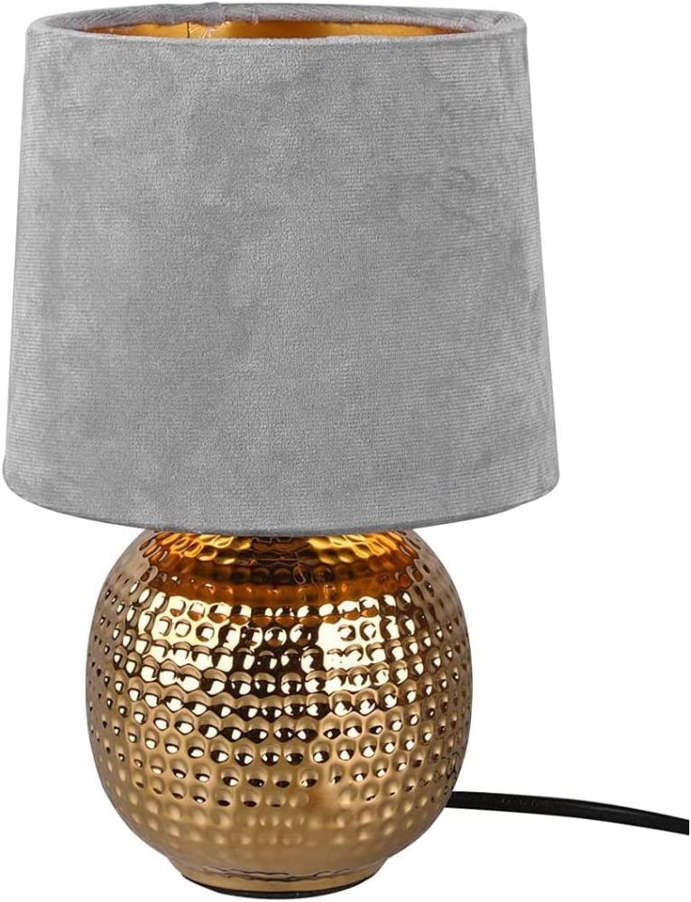 LED Tischleuchte Grau/Gold Keramikfuß Samtschirm - Ø16cm, H. 26cm Bild 1