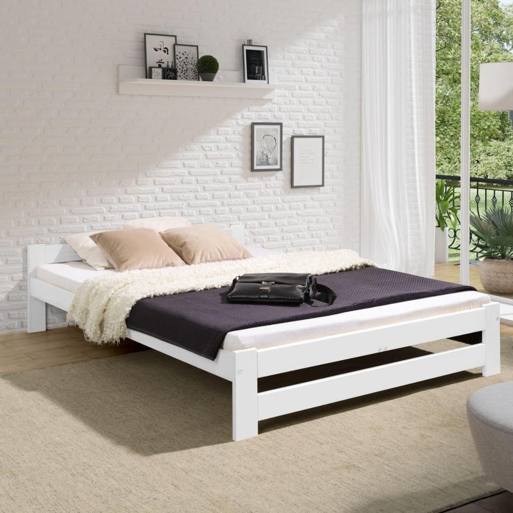 Coemo Bett Classico Holzbett Bettgestell mit Lattenrost Massivholz Kiefer Farbe Weiß 160 x 200 cm Bild 1