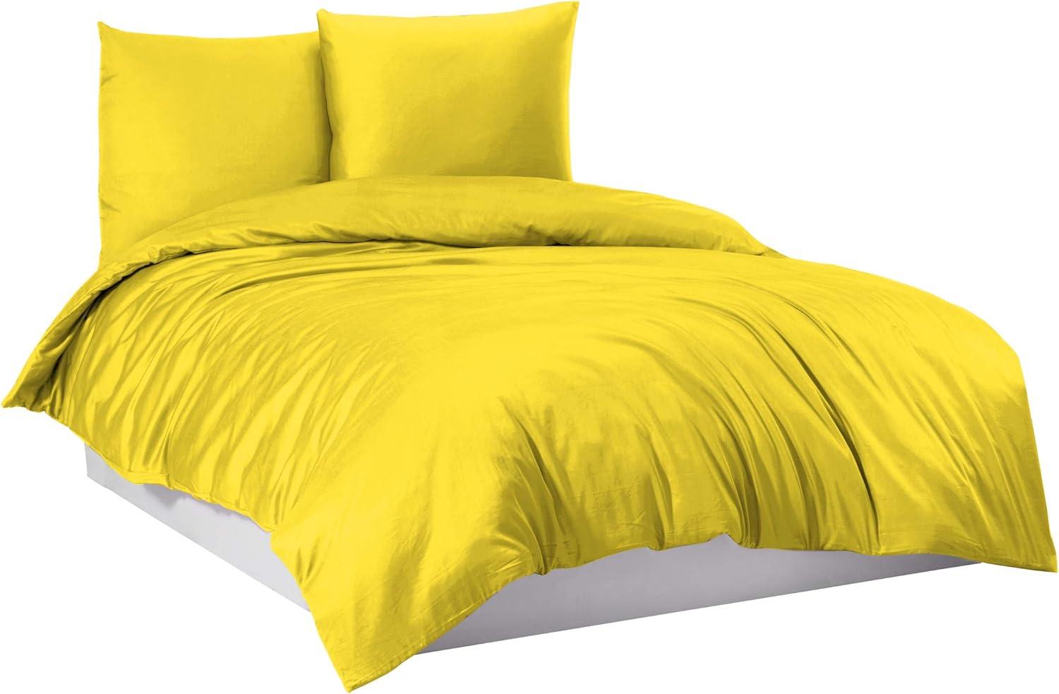 Mixibaby Bettwäsche Bettgarnitur Bettbezug 100% Baumwolle 135x200 155x220 200x220 200x200, Farbe:Gelb, Größe:200 x 220 cm Bild 1