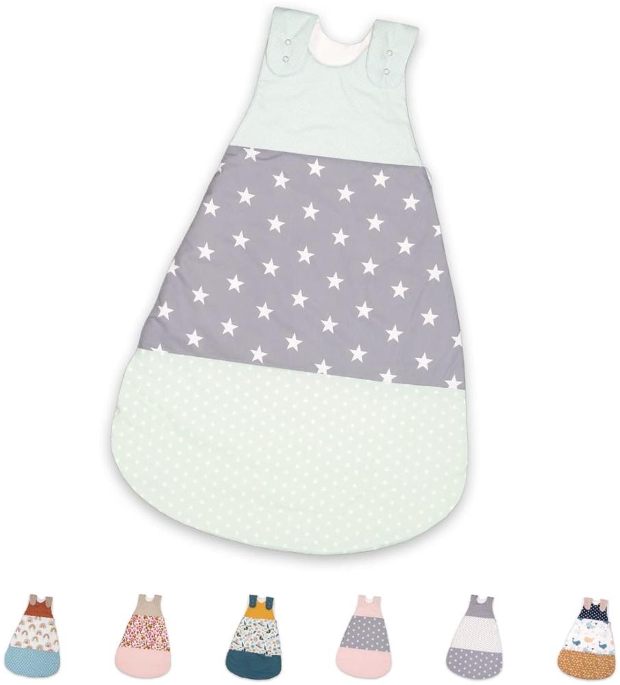 ULLENBOOM Sommerschlafsack Baby Mint Grau (Made in EU) - Schlafsack Baby Sommer aus Baumwolle, bequemer Schlummersack für Babys und Neugeborene, Größe: 80 bis 86 Bild 1