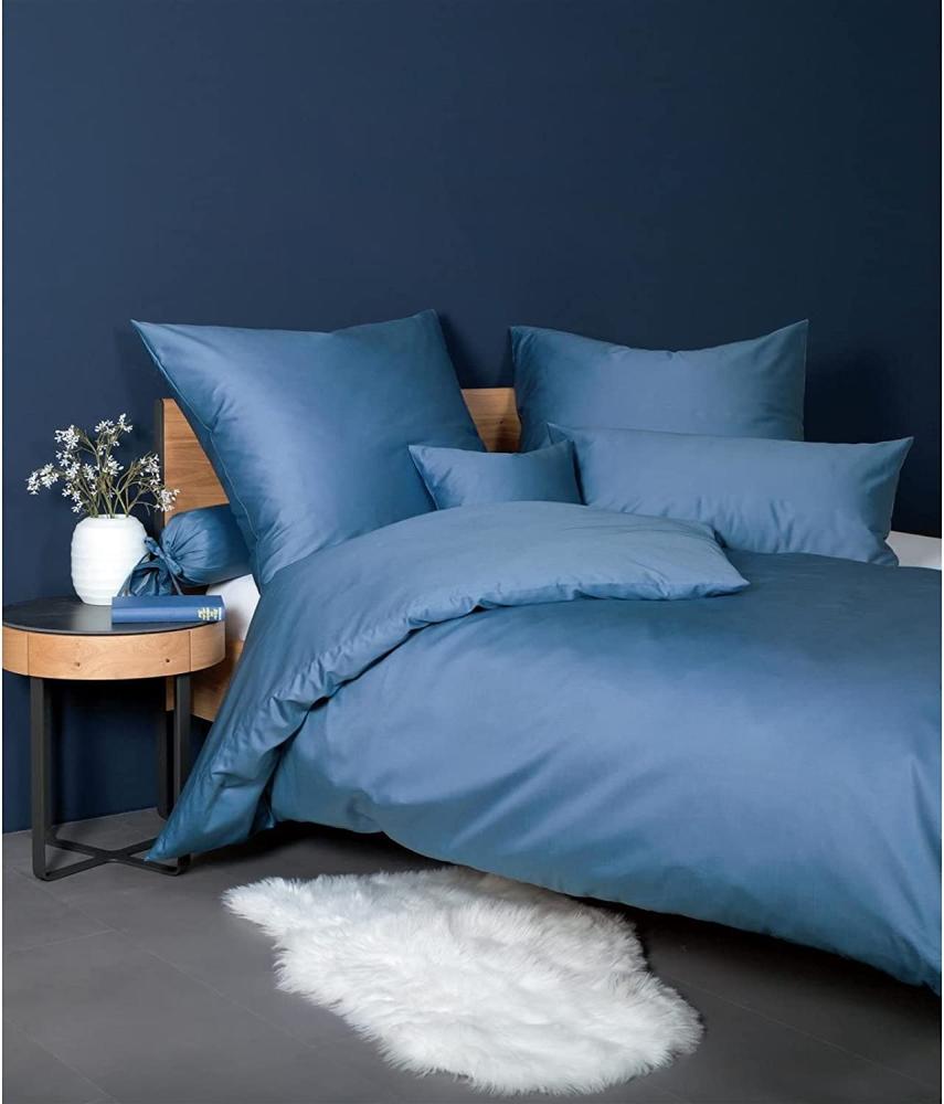 Janine Mako Satin Bettwäsche 2 teilig Bettbezug 155 x 220 cm Kopfkissenbezug 80 x 80 cm Colors 31001-42 jeansblau Bild 1