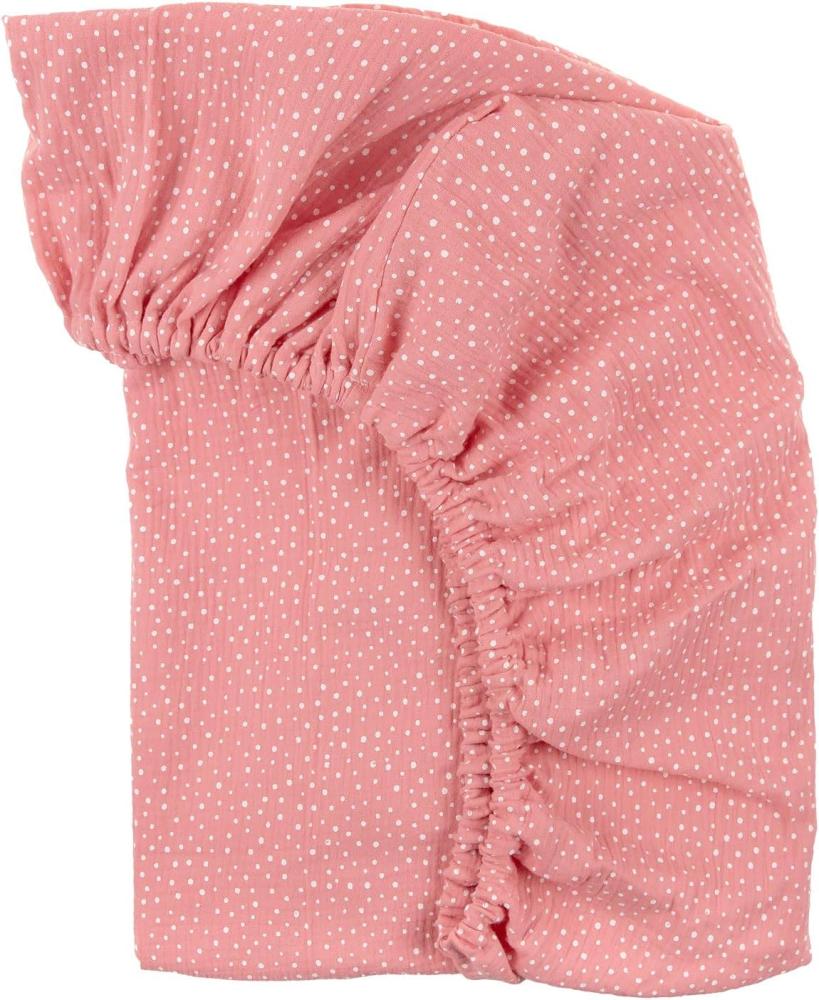 KraftKids Spannbettlaken Musselin Musselin rosa Punkte aus 100% Baumwolle in Größe 140 x 70 cm, handgearbeitete Matratzenbezug gefertigt in der EU Bild 1
