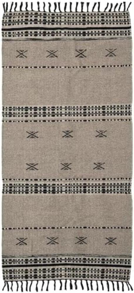 Teppich Cros in Grau aus Wolle und Baumwolle mit Muster, 90 x 200 cm Bild 1