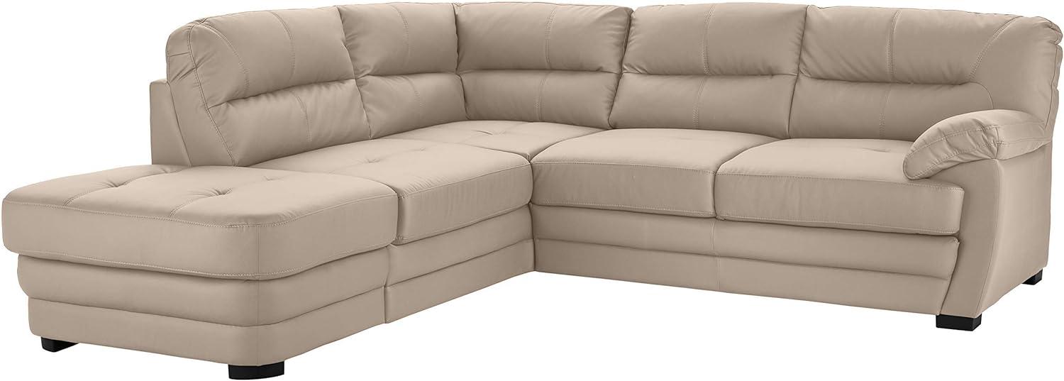 Mivano Ecksofa Royale / Zeitloses L-Form-Sofa mit Ottomane und hohen Rückenlehnen / 246 x 90 x 230 / Lederoptik, hellbraun Bild 1