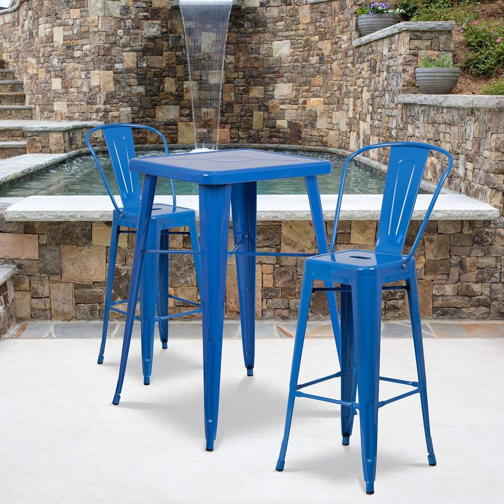 Flash Furniture Barhocker mit Rückenlehne aus Metall, 76,2 cm hoch, 4 Stück, Kunststoff, verzinkter Stahl, blau, 4er-Set Bild 1