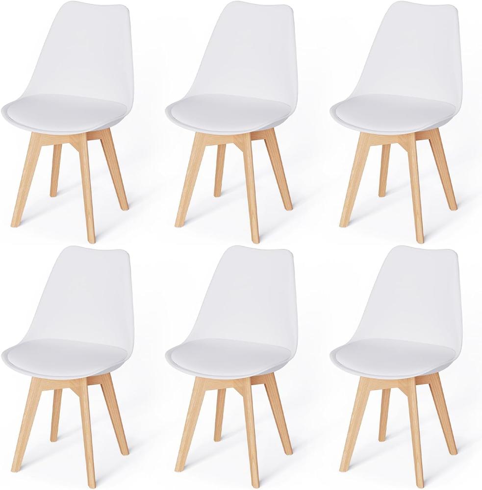 6er Set Esszimmerstühle Gepolsterter Stuhl mit Buchenholz-Beinen und Weich Gepolsterte Chair für Esszimmer Wohnzimmer Schlafzimmer Küche Besprechungsraum, (Gepolstert weiß) Bild 1