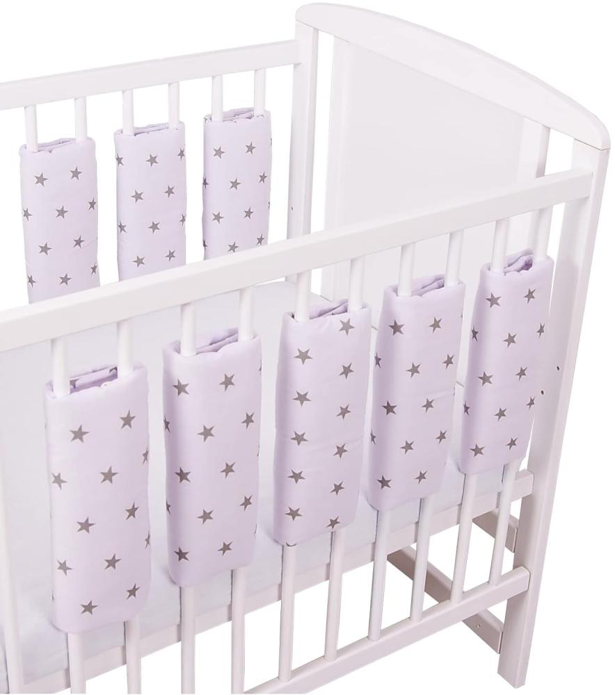 Bello24 - Universeller Babybett Gitterschutz mit Klettverschluss aus 100% Baumwolle 38x30cm (Graue Sterne, 6) Bild 1