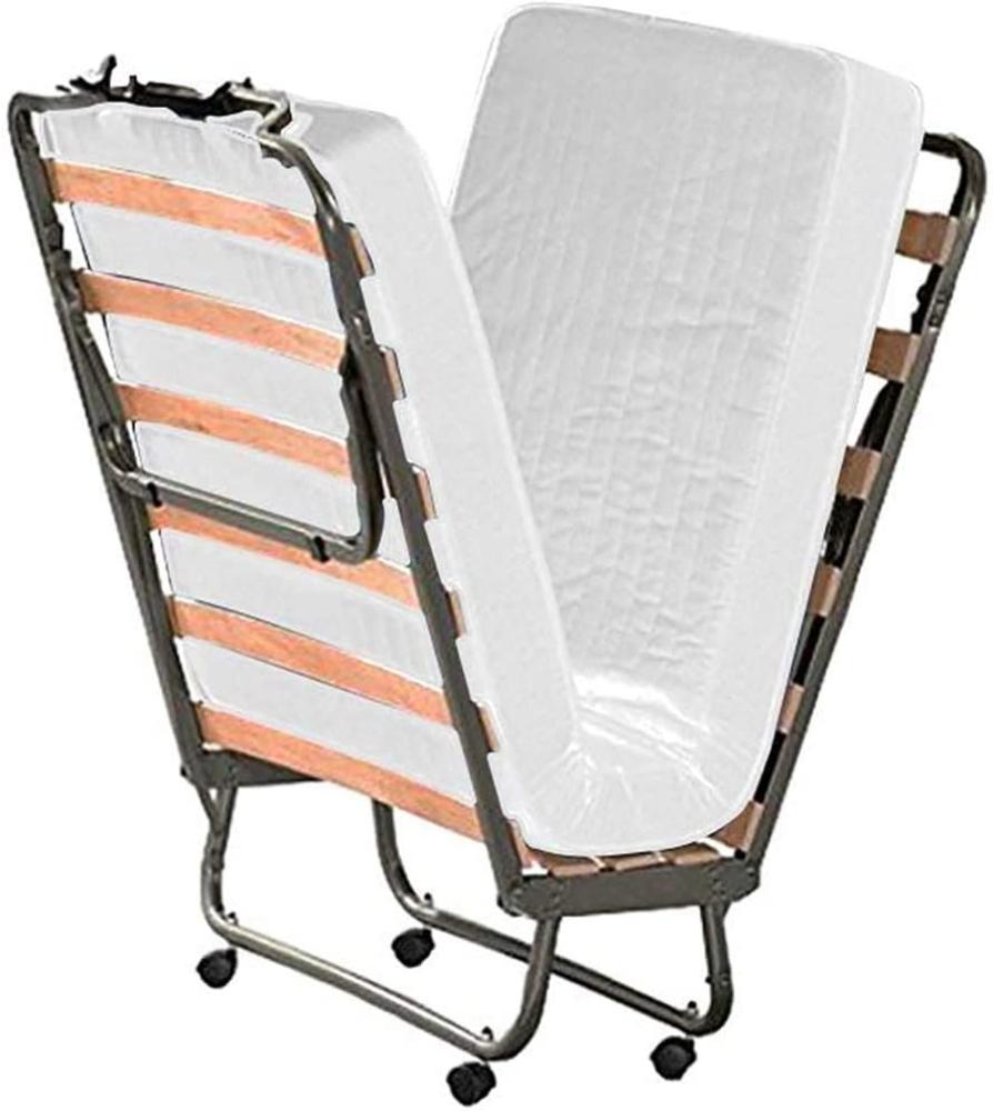 Cortassa - Klappbett mit 10 cm hoher Matratze aus Memory-Schaum, Einzel-Lattenrost mit Holzlatten 80 x 200 cm, platzsparendes Bett mit Rollen Bild 1