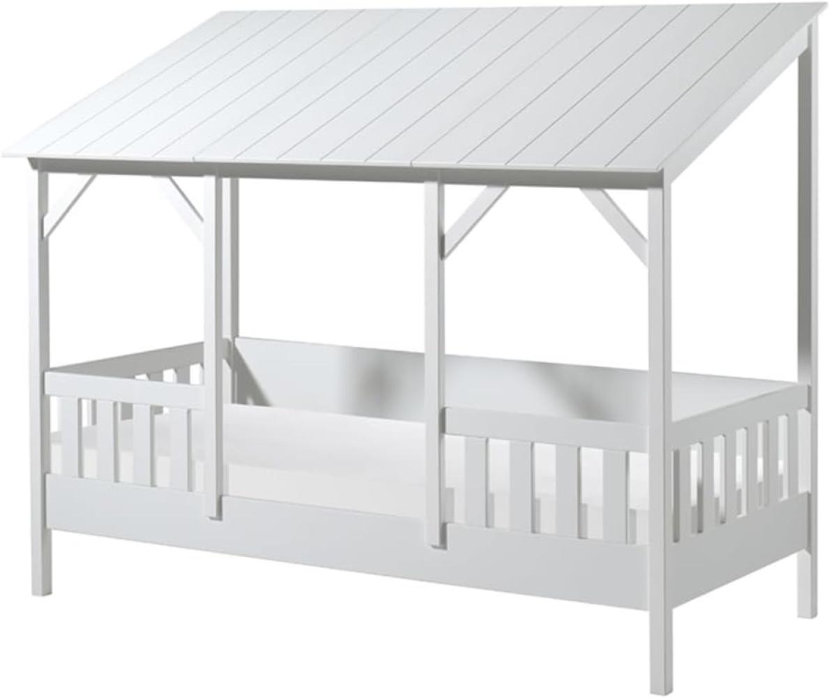 Hausbett Set inkl. Rolllattenrost und Matratze, Liegefläche 90 x 200 cm, Ausf. weiß teilmassiv Dach in Weiß Bild 1
