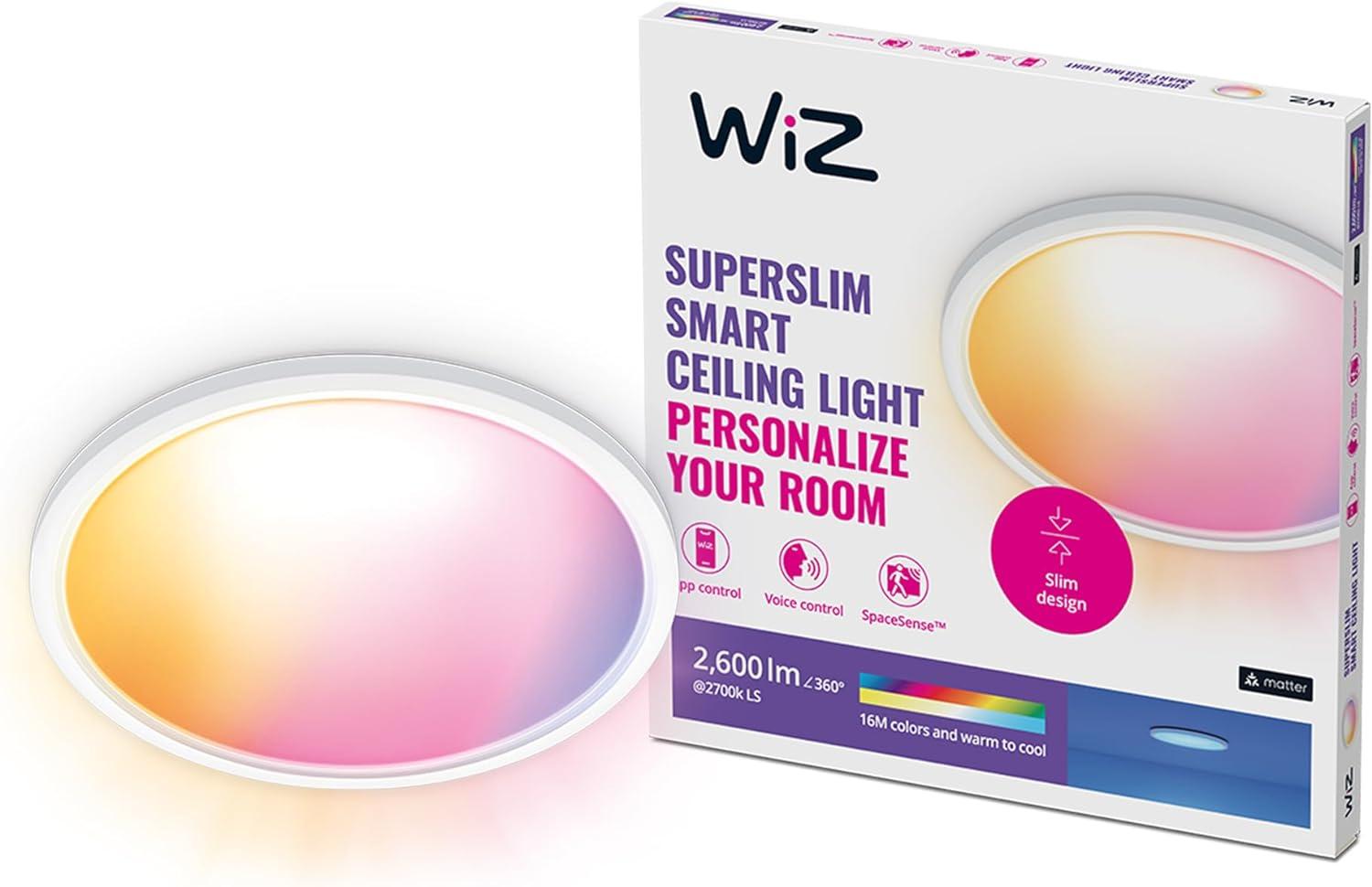 WiZ Colour Smart Connected Superslim Deckenleuchte, LED, 22 W, Weiß, für Innenbeleuchtung, Schlafzimmer, Wohnzimmer, Esszimmer Bild 1