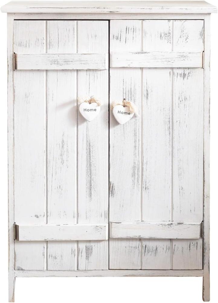 Rebecca Mobili Küchenschrank Kommode Badezimmerschrank 2 Türen Weiß Shabby Chic Herzen Eingang - Maße: 70 x 51 x 30 cm (HxLxB) - Art. RE4573 Bild 1