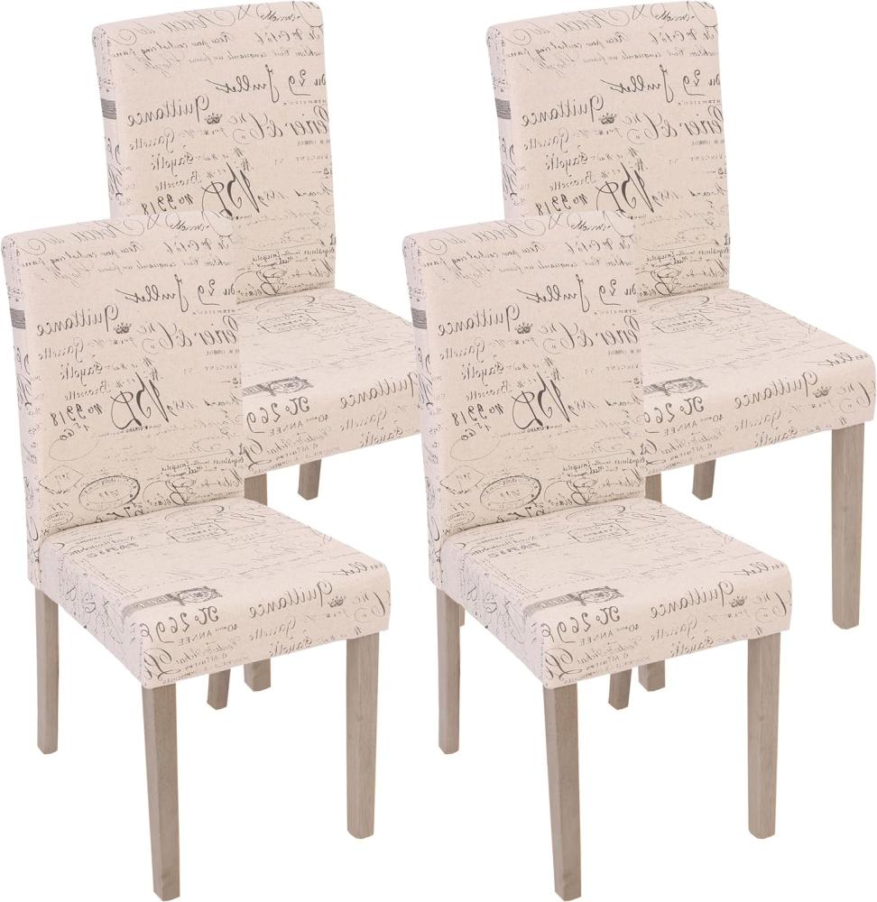 4er-Set Esszimmerstuhl Littau, Stuhl Küchenstuhl ~ Textil mit Schriftzug, creme, Beine Struktur - Eiche Bild 1