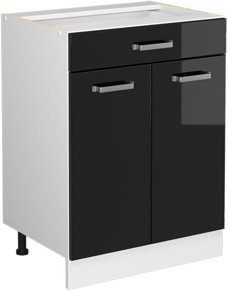 Vicco Küchenunterschrank R-Line, Schwarz Hochglanz/Weiß, 60 cm mit Schublade, ohne Arbeitsplatte Bild 1