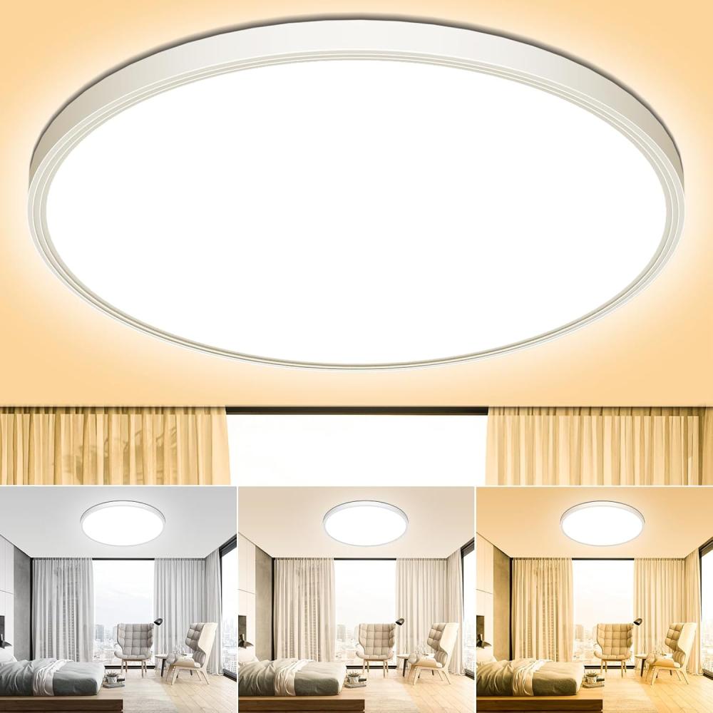 Led Deckenleuchte Flach Led Deckenlampe - 3 Farben 3000/4000/6500K Ø30CM 24W 2600LM IP44 Led Lampe Decke Rund Modern Badezimmer Lampe Badlampe für Bad Flur Balkon Schlafzimmer Wohnzimmer Küche Keller Bild 1