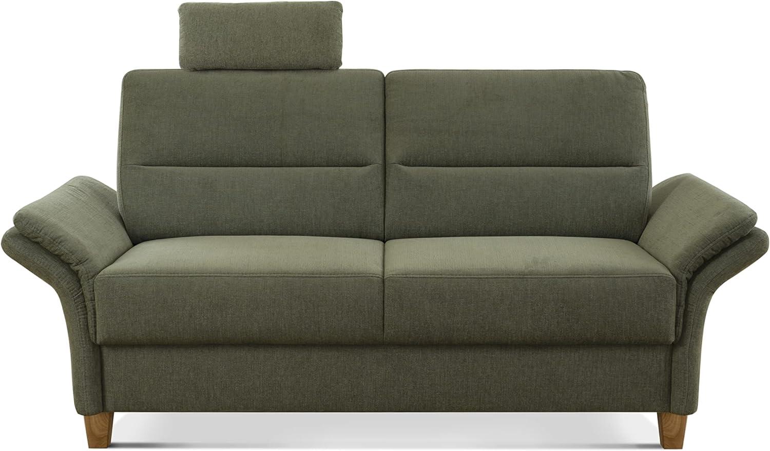 CAVADORE 3-Sitzer Sofa Wyk / 3er Couch im Landhausstil mit Federkern, Kopfstütze + Holzfüßen / 186 x 90 x 89 / Chenille, Grün Bild 1