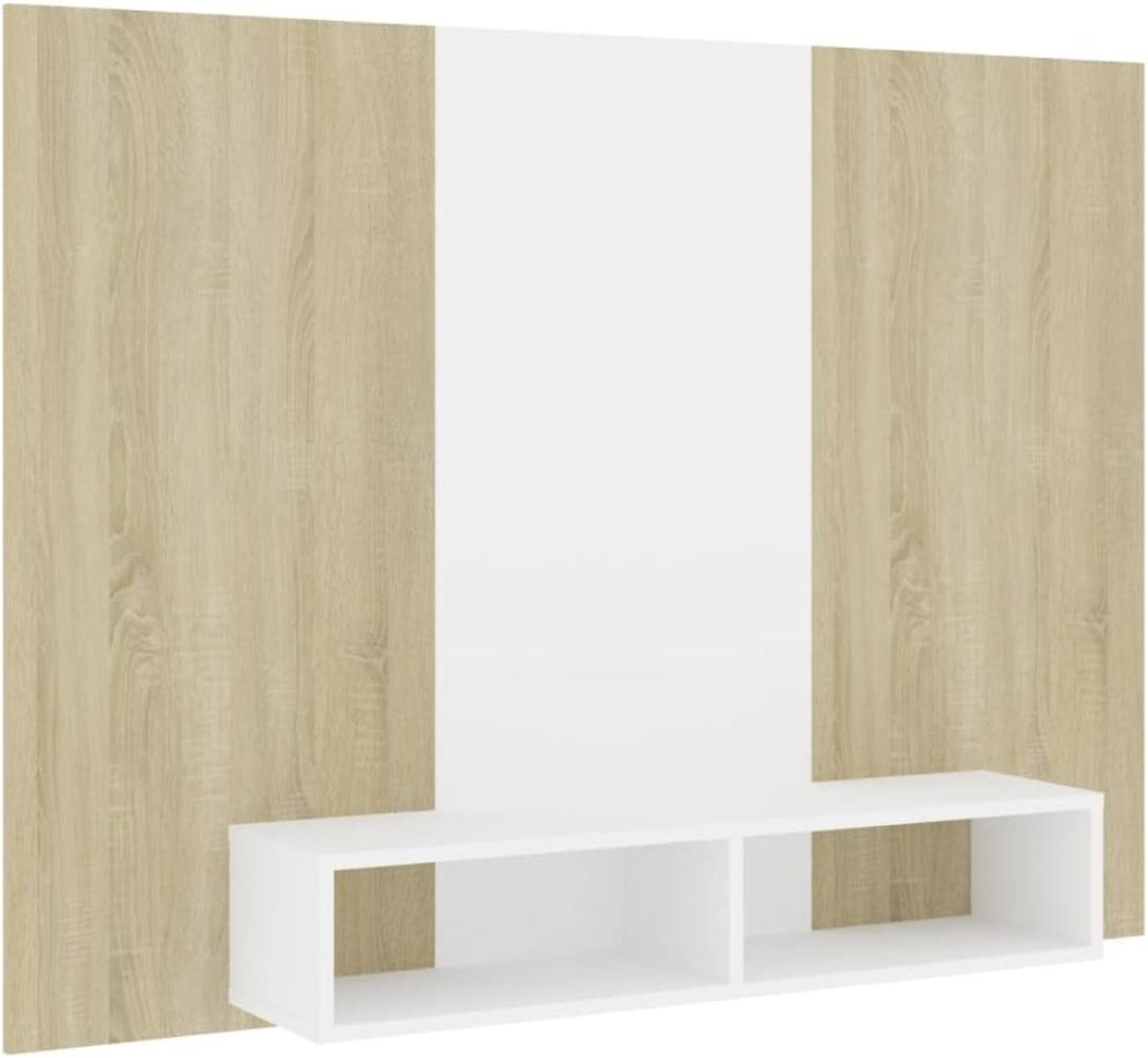 TV-Wandschrank Weiß Sonoma-Eiche 135x23,5x90 cm Holzwerkstoff Bild 1