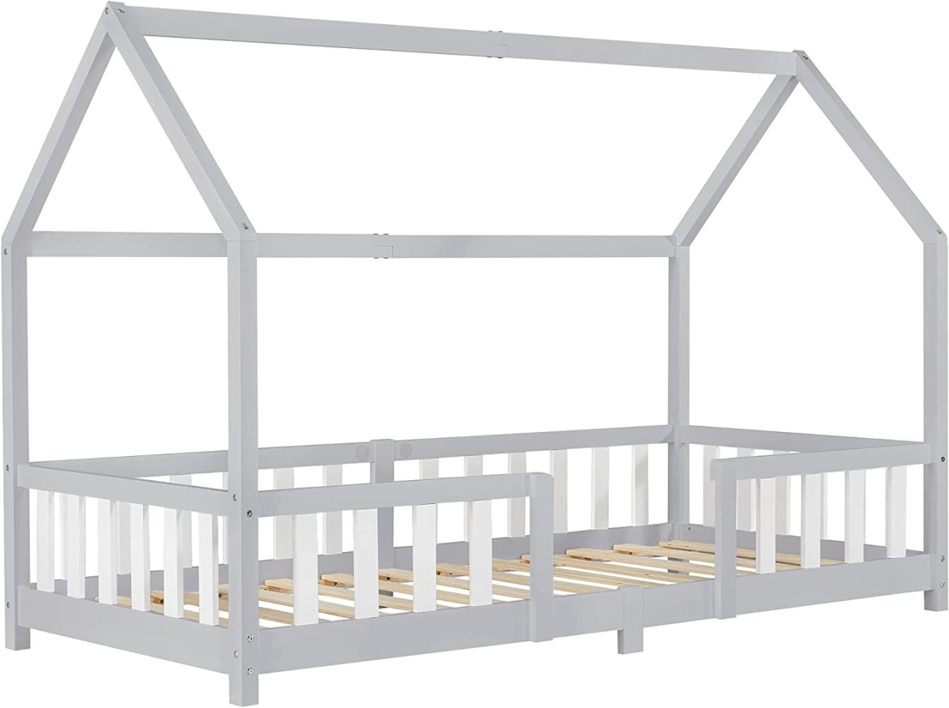 en.casa 'Sisimiut' Hausbett 90x200 cm, grau/weiß, Kieferholz, inkl. Rausfallschutz und Lattenrost Bild 1