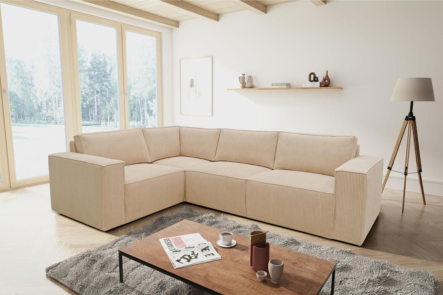 Domo. Collection Ecksofa Portland, Sofa in L-Form, Cord Sofa, Couch Ecke, Eckcouch, 197 x 277 84 cm creme Bild 1