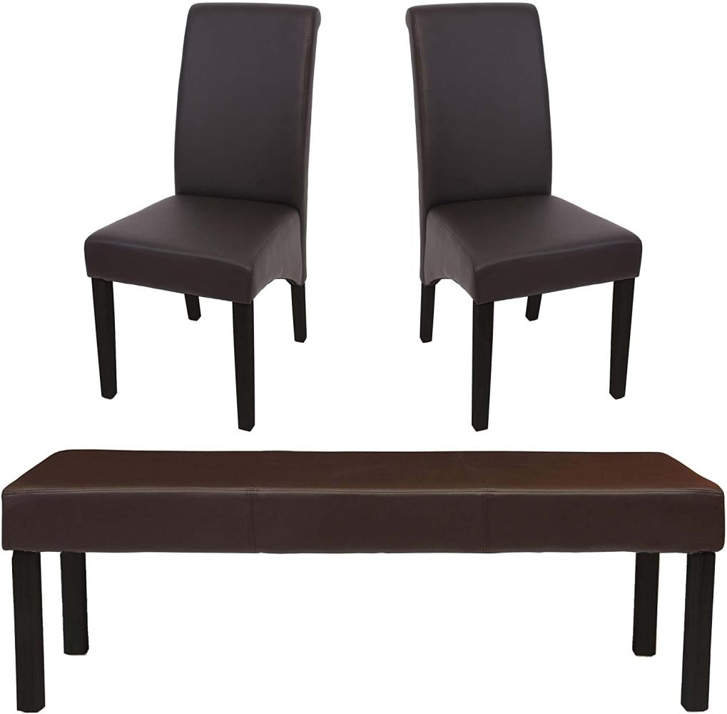 Esszimmergarnitur Garnitur M37, Bank und 2 Stühle Kunstleder ~ 120x43x49 cm braun, dunkle Beine Bild 1