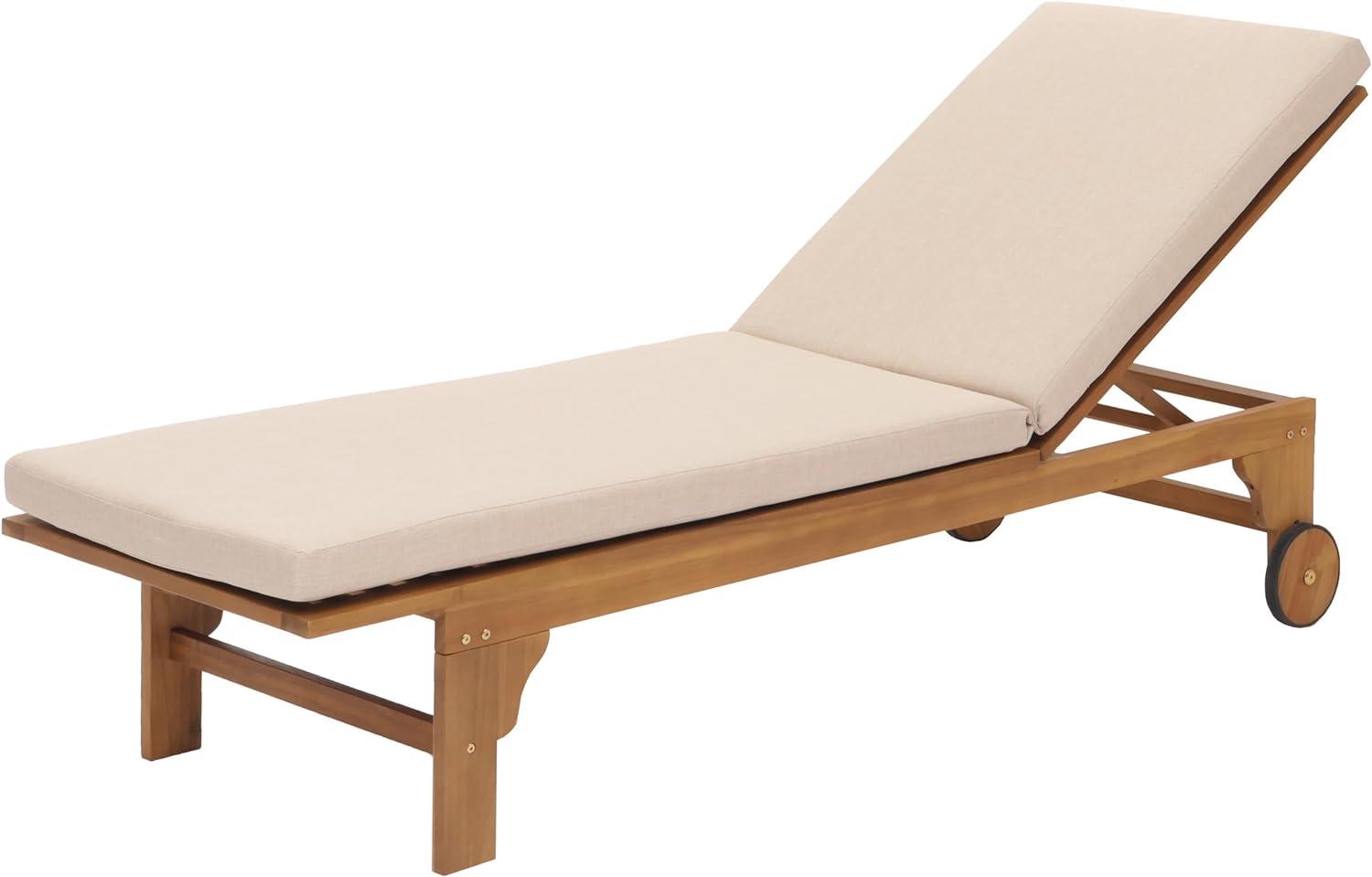 Sonnenliege HWC-N48, Gartenliege Relaxliege Liegestuhl, Massiv-Holz Akazie MVG-zertifiziert ~ Kissen creme-beige Bild 1