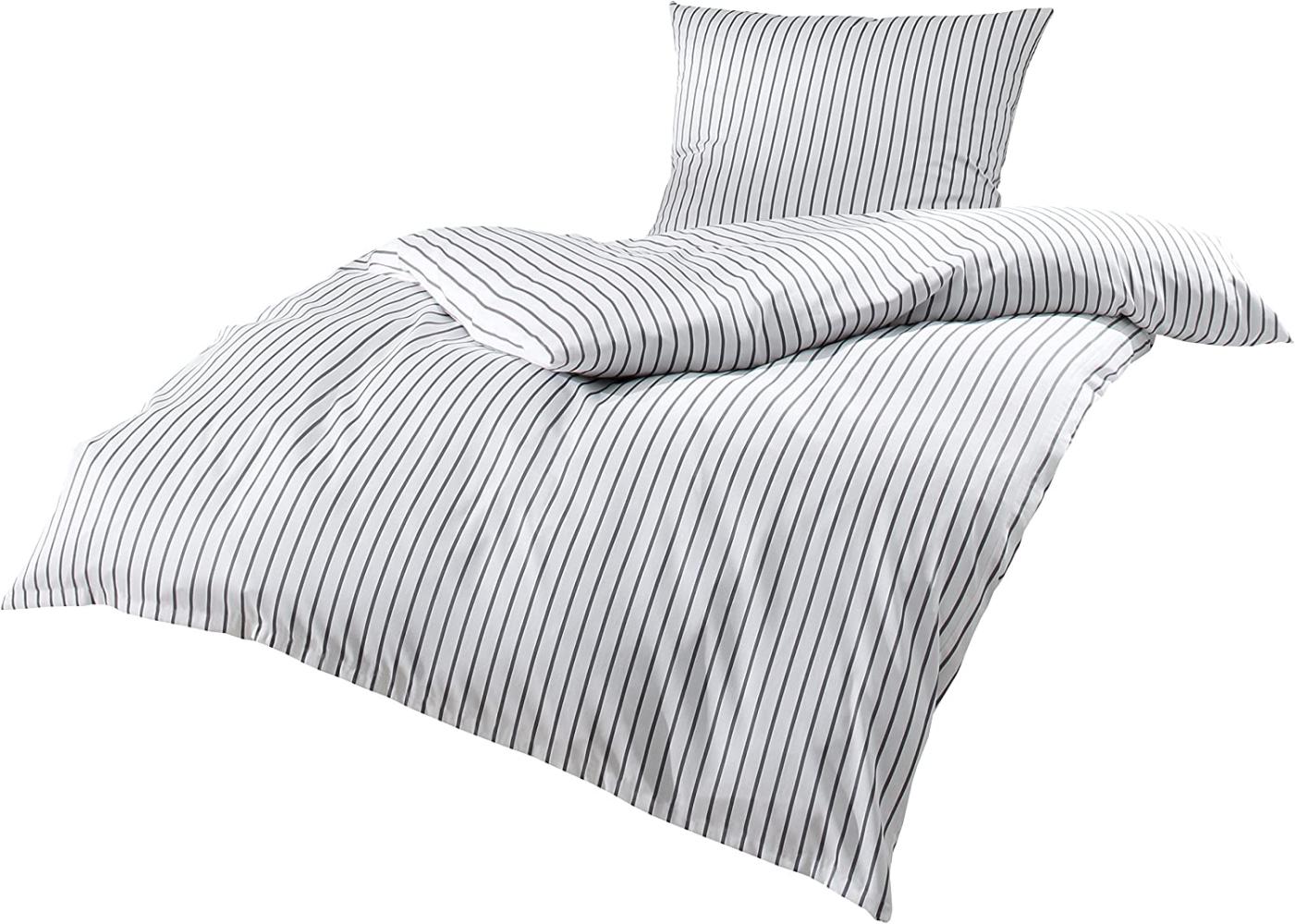 Bettwaesche-mit-Stil Mako Satin Streifen Bettwäsche „Den Haag“ grau weiß gestreift Garnitur 135x200 + 80x80 Bild 1