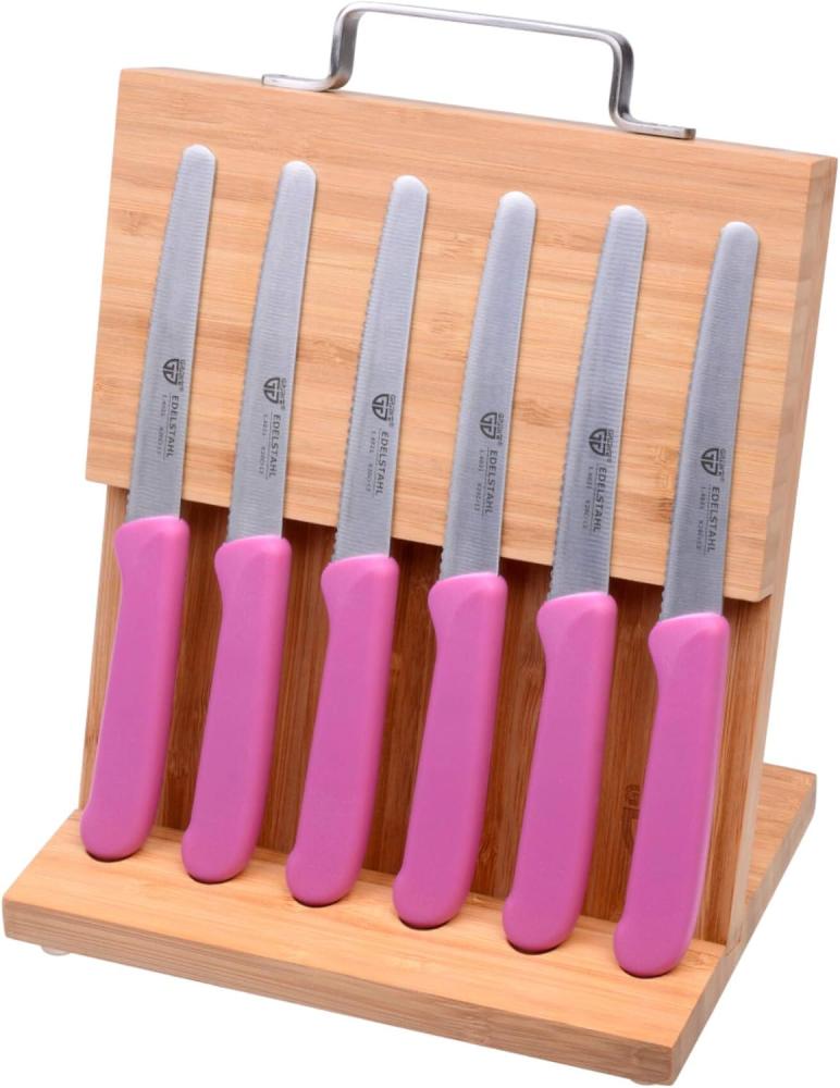 Magnet-Messerhalter Bambus klein mit Brötchenmessern pink Bild 1