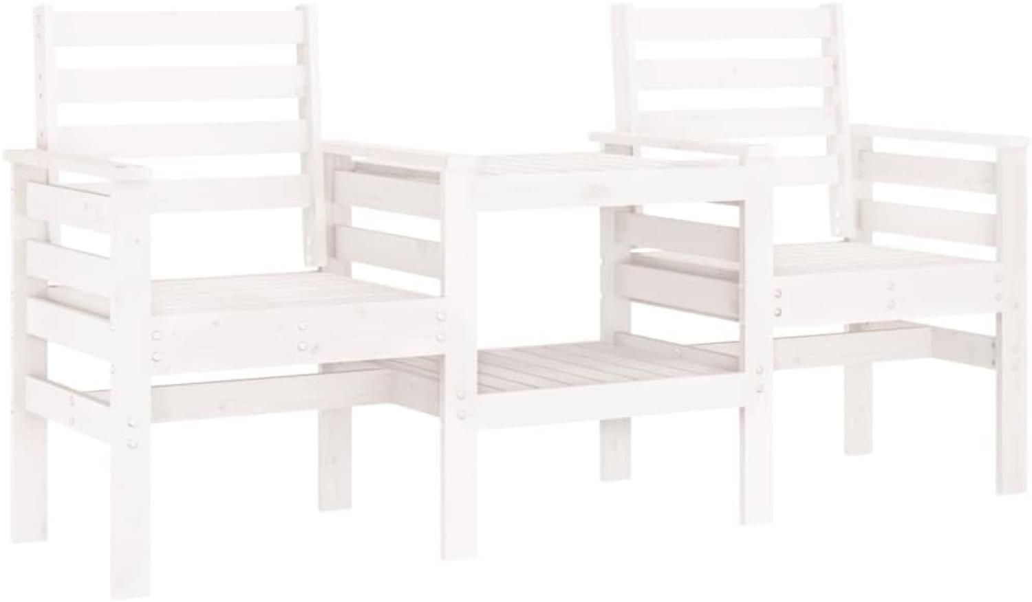 vidaXL Gartenbank mit Tisch 2-Sitzer Weiß Massivholz Kiefer Bild 1