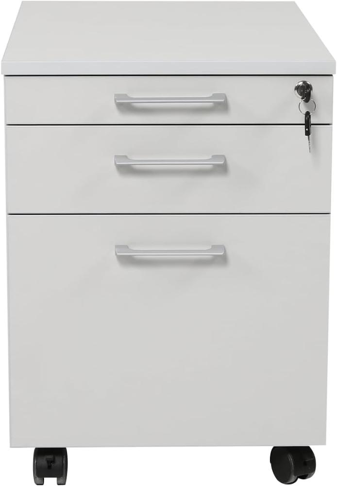 Furni24 Rollcontainer, abschließbarer Aktenschrank mit Schubladen, Holz, 3 Schübe Grau, 43x59x57h Bild 1