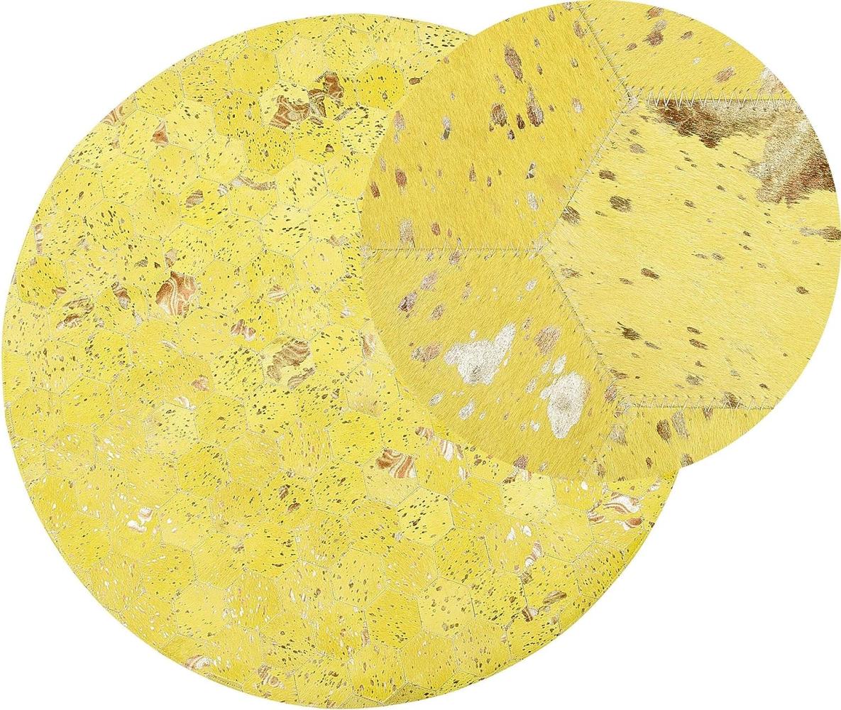 Teppich Kuhfell gelb ⌀ 140 cm Patchwork Kurzflor ZEYTIN Bild 1
