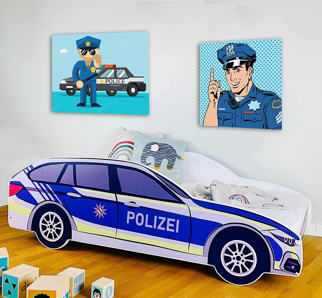 Kids Collective 'Polizei' Autobett 80x160 cm, mit Rausfallschutz und Lattenrost Bild 1