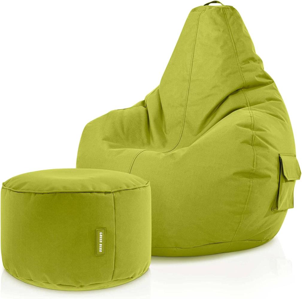Green Bean© Sitzsack mit Rückenlehne + Hocker "Cozy+Stay" 80x70x90cm - Gaming Chair mit 230L Füllung - Bean Bag Lounge Chair Sitzhocker Grün Bild 1
