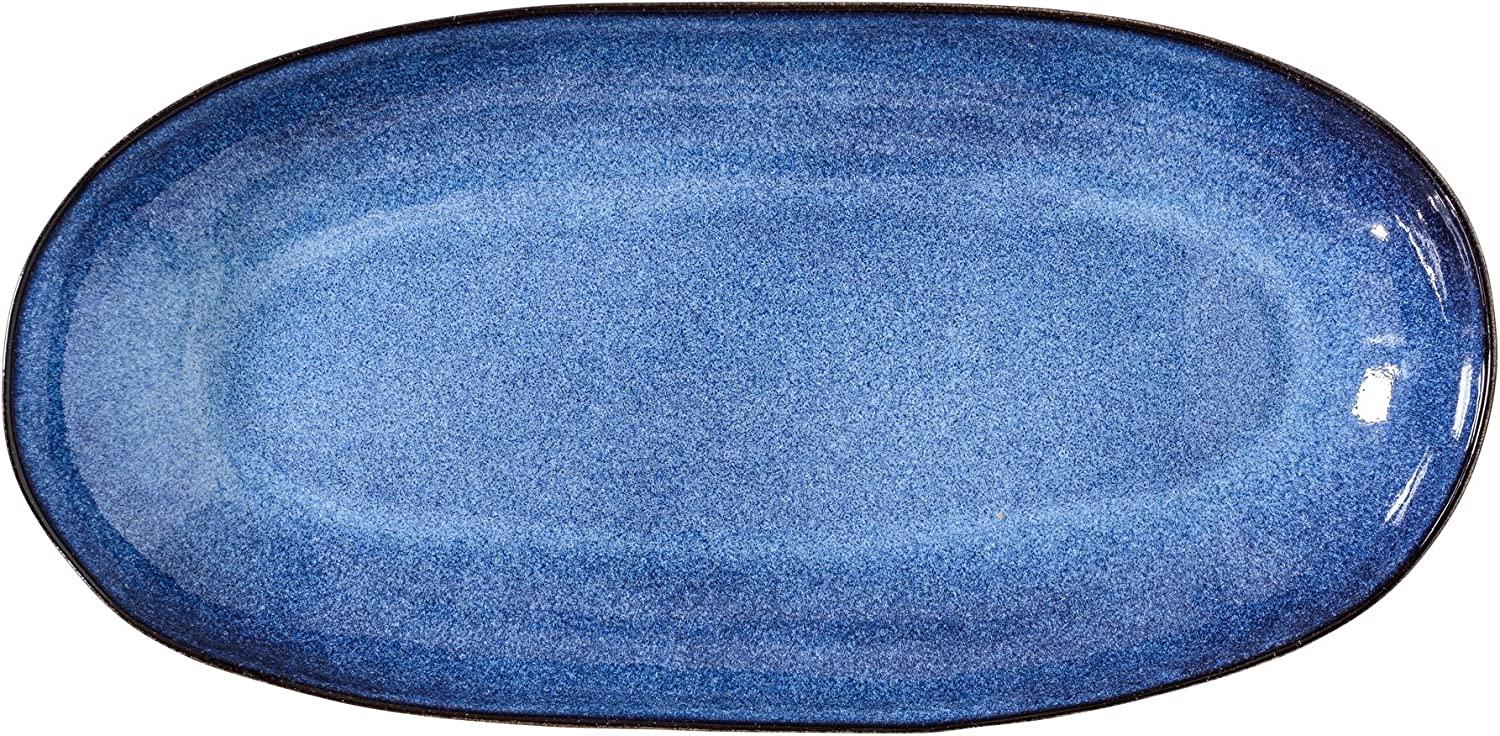 Bloomingville Sandrine Servierplatte blau 34x16 cm Keramik großer ovaler Speiseteller Essteller Bild 1