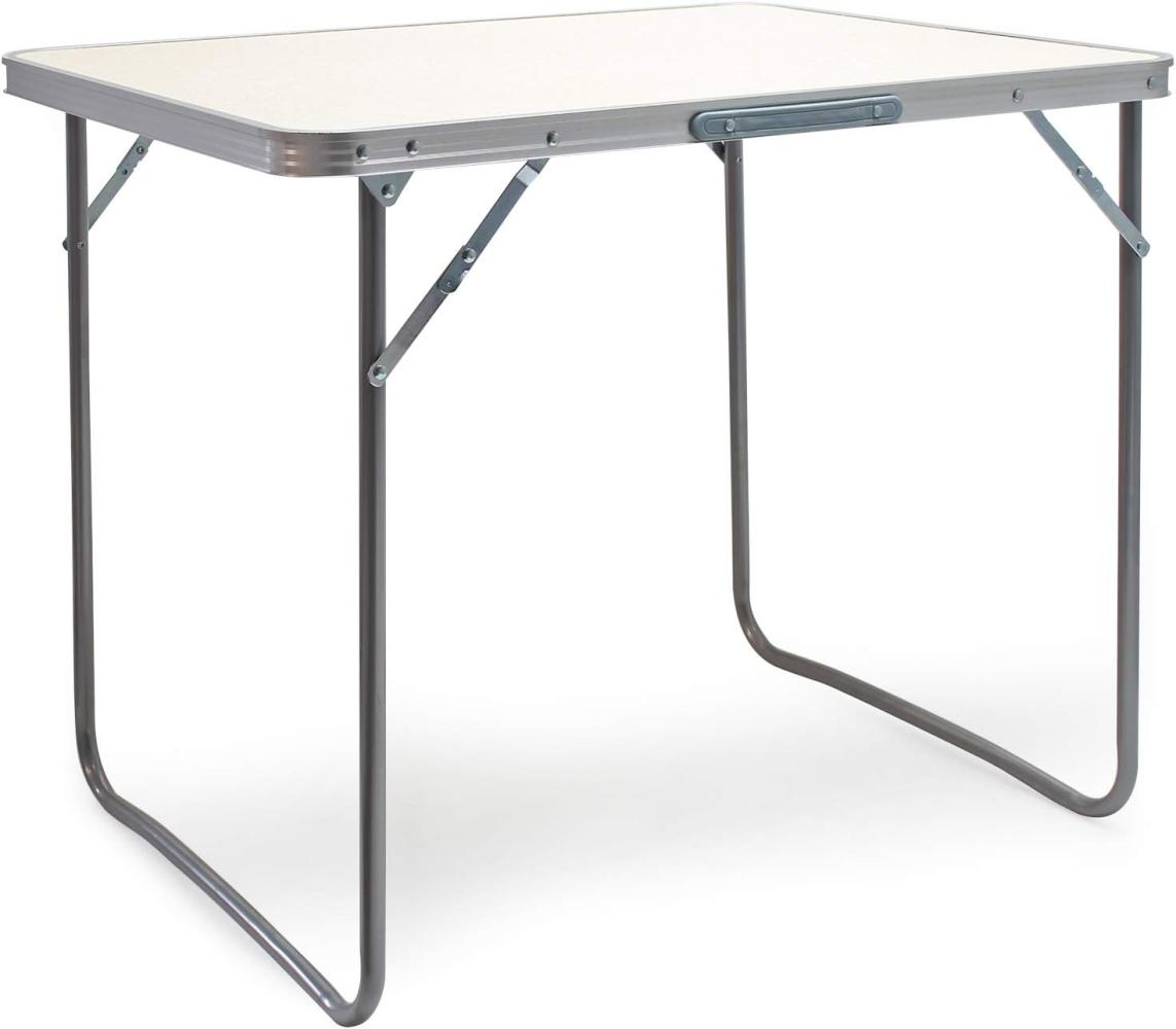 WILTEC Aluminium Camping Klapptisch mit 80x60cm weißer Tischplatte MDF mit Alu-Rahmen Koffertisch Falttisch Bild 1