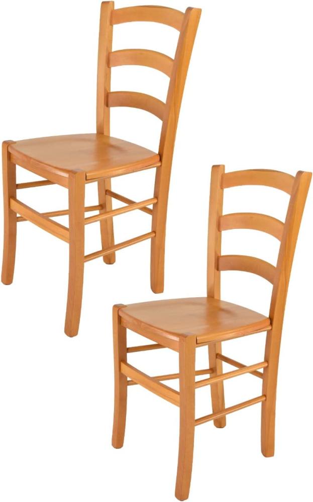 Tommychairs - 2er Set Stühle Venice für Küche und Esszimmer, robuste Struktur aus lackiertem Buchenholz im Farbton Honig und Sitzfläche aus Holz Bild 1