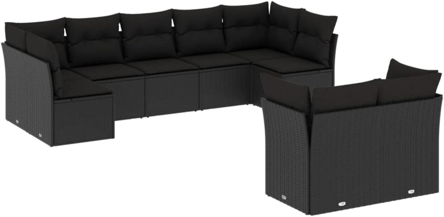 vidaXL 9-tlg. Garten-Sofagarnitur mit Kissen Schwarz Poly Rattan Bild 1