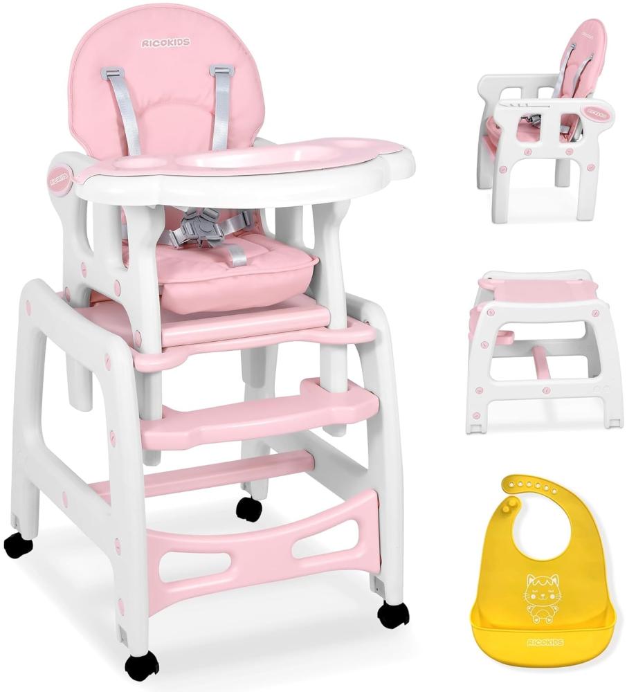 Kinderhochstuhl Babyhochstuhl Mitwachsender Multifunktions Hochstuhl 5in1 Tisch + Babystuhl regulierbar Schaukelfunktion SINCO Ricokids (Rosa) Bild 1