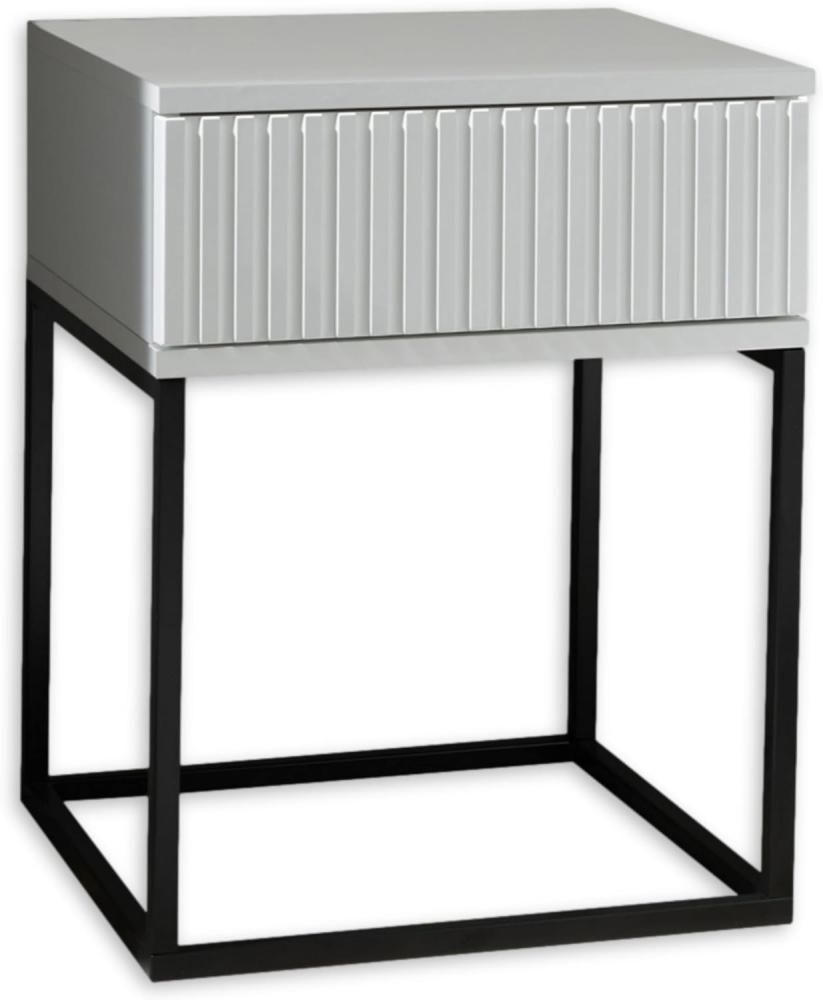 MARLE Nachttisch in Weiß - Moderner Nachtschrank mit Schublade und schwarzem Metallgestell - 40 x 52 x 38,5 cm (B/H/T) Bild 1